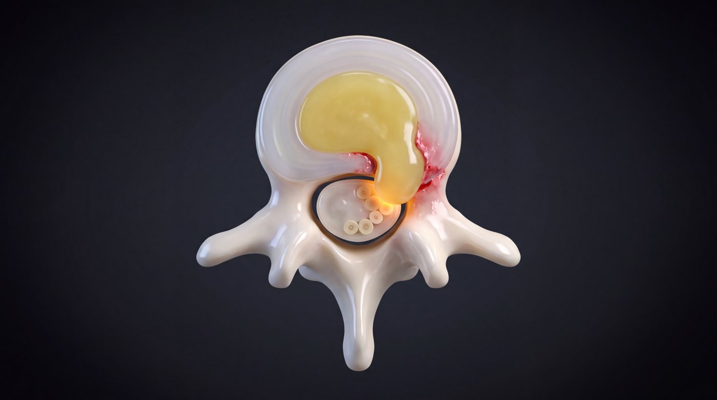 Disc material reaching a nerve root